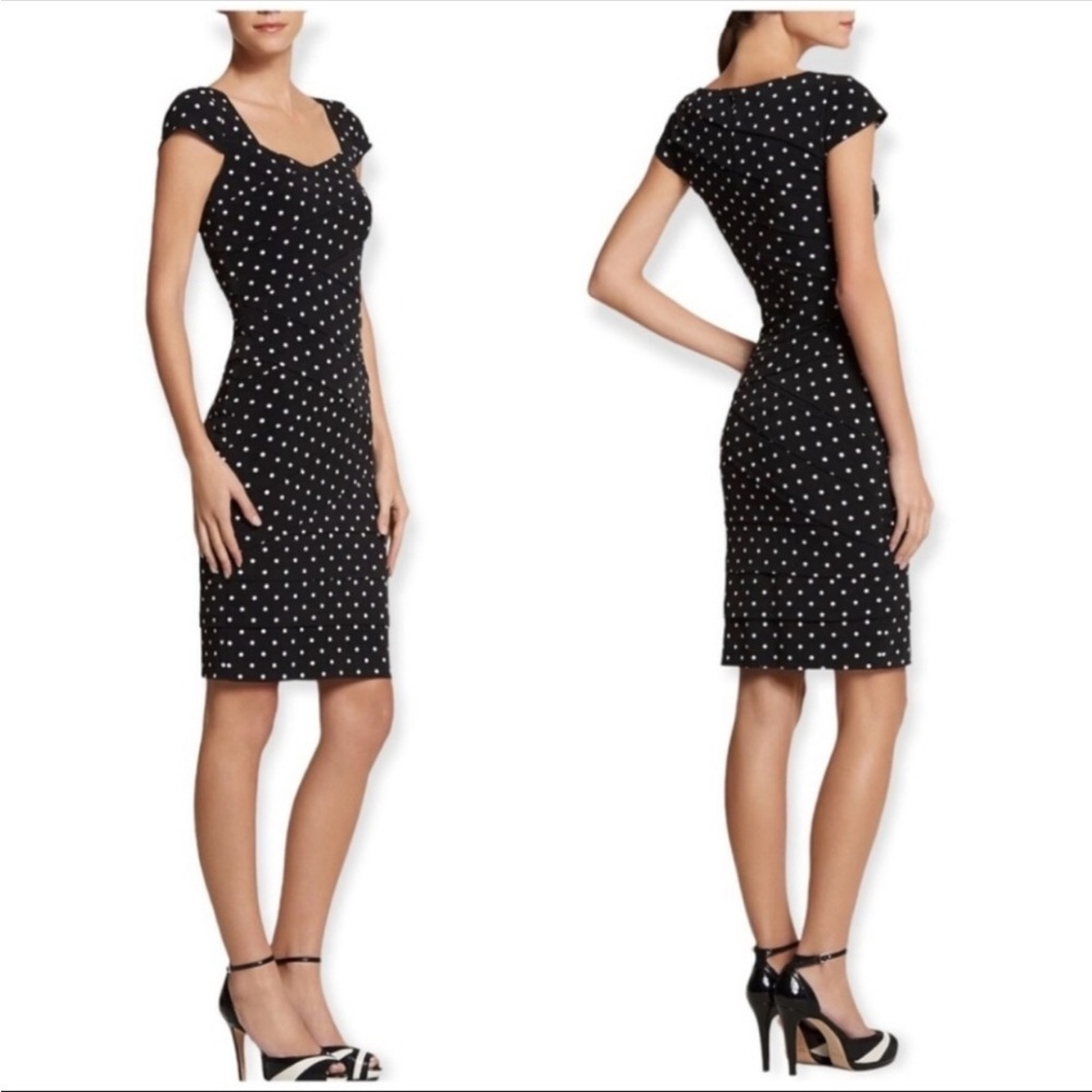 WHBM Instantly Slimming Dot Tiered Dress Polka Dot Black White Bodycon Size 6